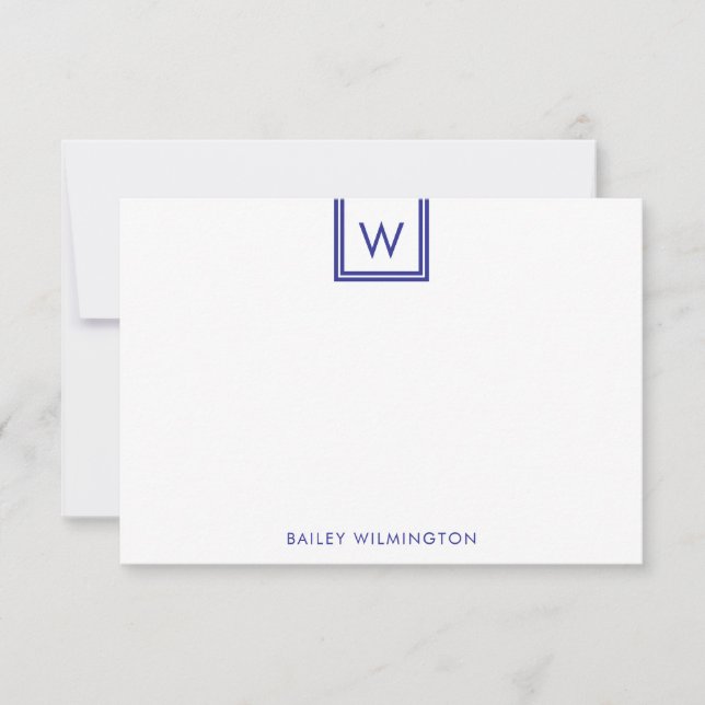 Carte De Correspondance Papeterie simple initiale dans la case bleu profon (Devant)