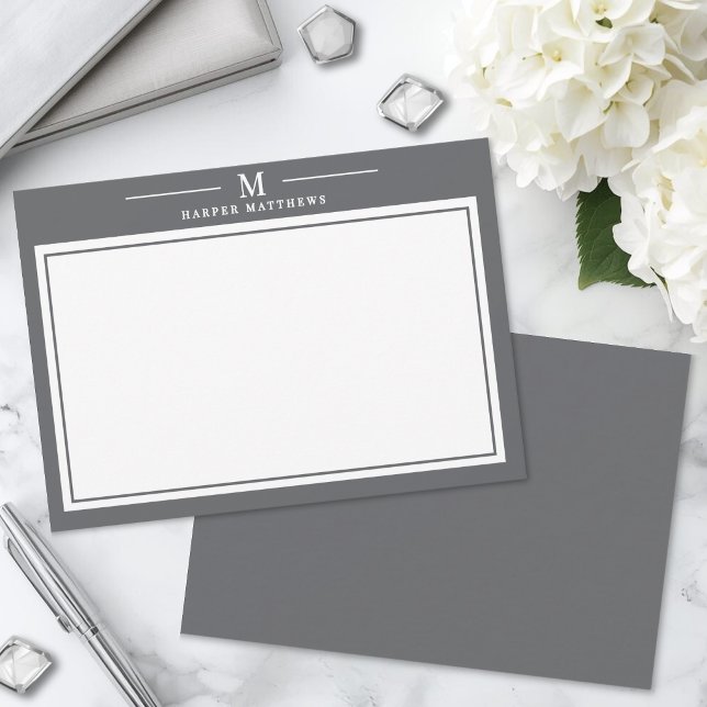 Carte De Correspondance Papeterie simple monogramme gris charbon (Simple Charcoal Gray Monogram Stationery Note Card)
