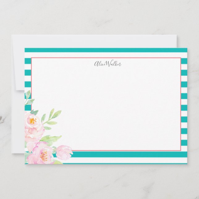 Carte De Correspondance Papeterie Turquoise Blush Peonies (Devant)