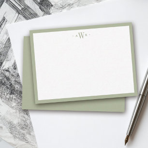 Carte De Correspondance Papier à Lettre Monogramme Moderne Bordure Vert Sa