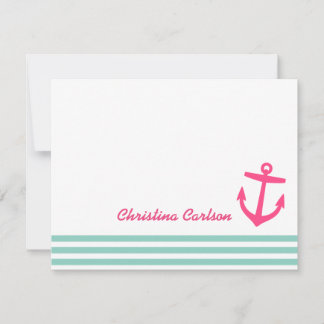Carte De Correspondance Papier à lettres Aqua & Pink Nautical Stripes & An