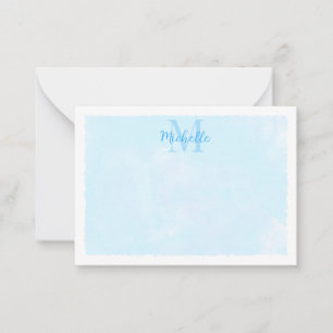 Carte De Correspondance Papier à lettres aquarelle pastel bleu monogramme 