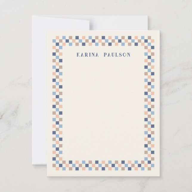 Carte De Correspondance Papier à lettres cartonné motif damier - Bleu mari (Devant)