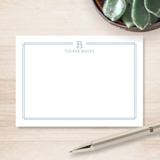 Carte De Correspondance Papier à lettres classique Monogramme bordure bleu (Créateur téléchargé)