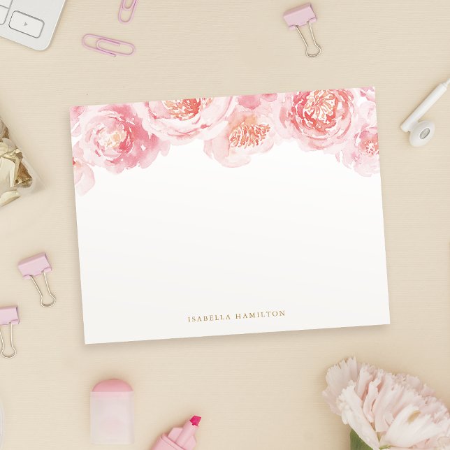Carte De Correspondance Papier à lettres floral floral clair (Blush watercolor floral Personalized Stationery Note Card)
