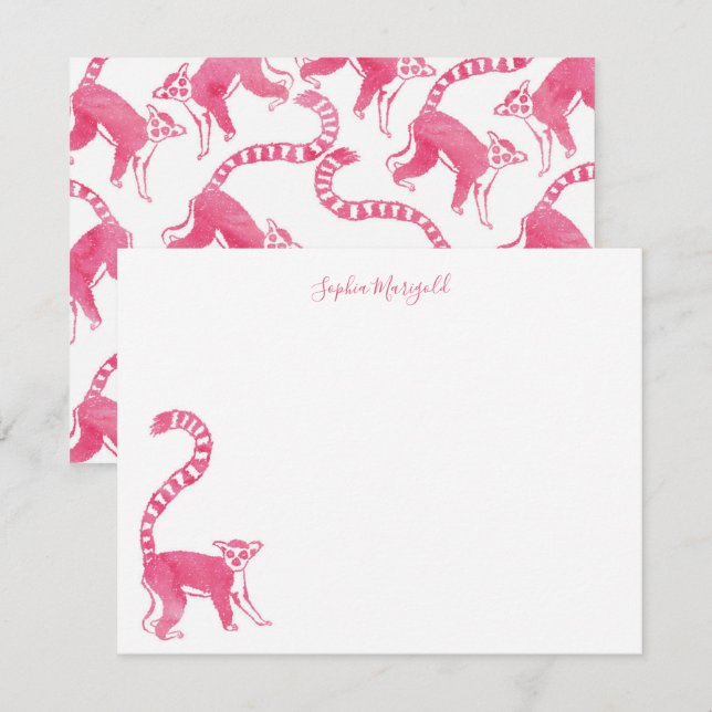 Carte De Correspondance Papier à lettres personnalisé Pink Lemur (Devant / Derrière)