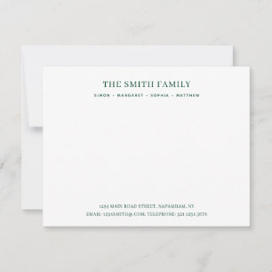 Carte De Correspondance Papier à lettres vert minimal pour le nom de famil