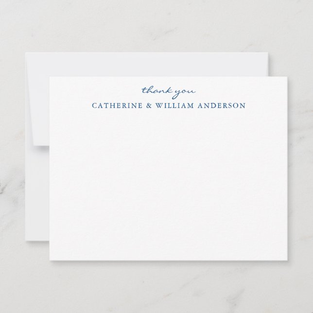 Carte De Correspondance Papier à Merci de script bleu récemment marié (Devant)