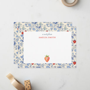 Carte De Correspondance Papier aquarelle rose Grandmillennial Fraise Paste