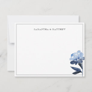 Carte De Correspondance Papier Couple à Bordure Double Fleurie Bleue Aquar