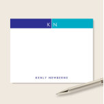 Carte De Correspondance Papiers à lettres à anneau bleu et turquoise avec<br><div class="desc">Ce design simple et moderne présente une bande à 2 couleurs avec 2 initiales et un nom/texte en bas. Cliquez sur le bouton Personnaliser si vous souhaitez ajuster les éléments de design et/ou modifier davantage le texte ! Des variations de ce design, des couleurs supplémentaires, ainsi que des produits coordonnés...</div>