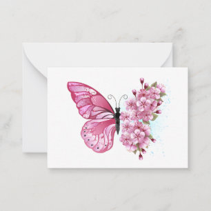 Carte De Correspondance Papillon à fleurs avec Sakura rose