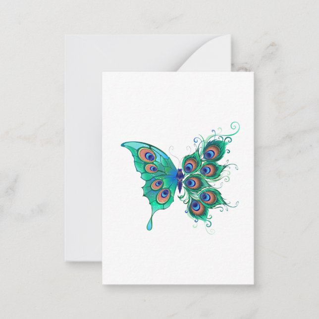 Carte De Correspondance Papillon aux plumes de paon vert (Devant)