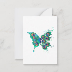 Carte De Correspondance Papillon aux plumes de paon vert