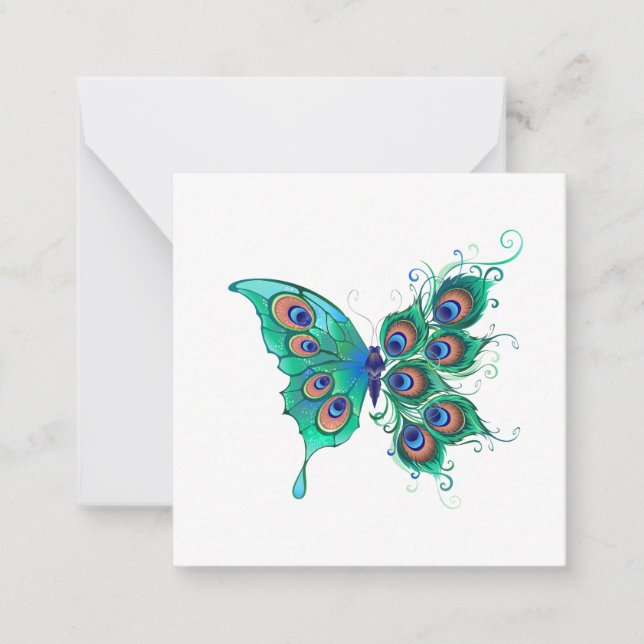 Carte De Correspondance Papillon aux plumes de paon vert (Devant)