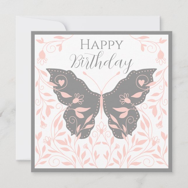 Carte De Correspondance Papillon blanc rose et gris (Devant)