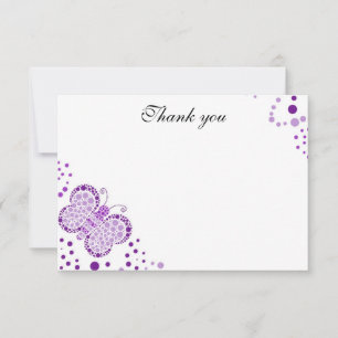 Carte De Correspondance Papillon bleu et blanc plat Merci note