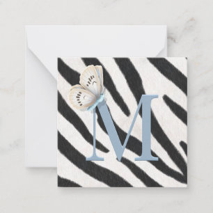 Carte De Correspondance Papillon bleu & Zebra Fur Bue Monogramme personnal
