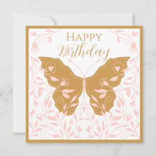 Carte De Correspondance Papillon Fantaisiste Avec Vignes Rose Clair 