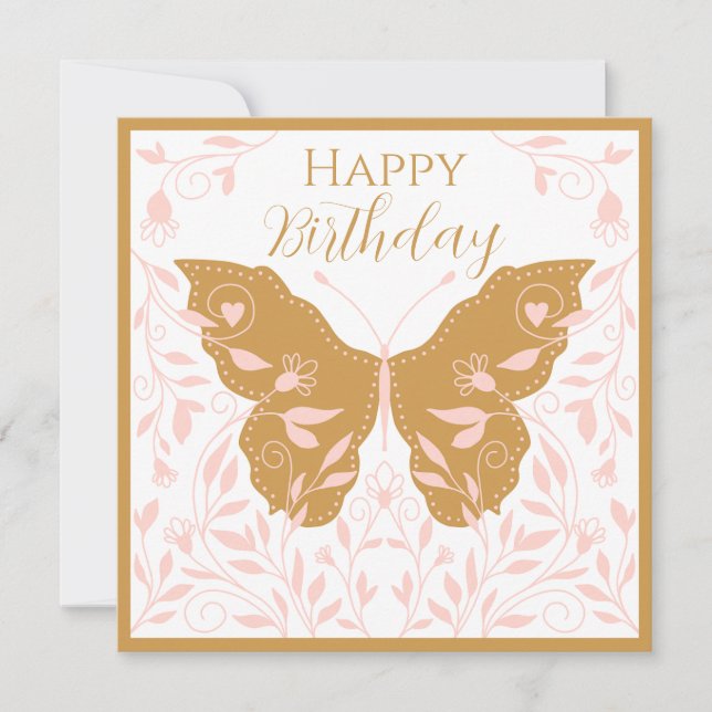 Carte De Correspondance Papillon Fantaisiste Avec Vignes Rose Clair  (Devant)