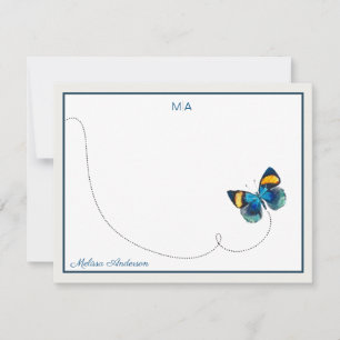 Carte De Correspondance Papillon jaune bleu dans le Monogramme de vol Nom