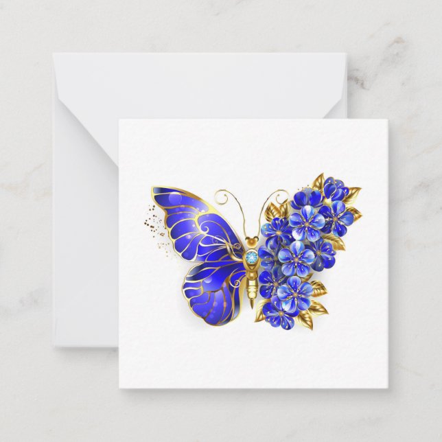 Carte De Correspondance Papillon saphir à fleurs (Devant)