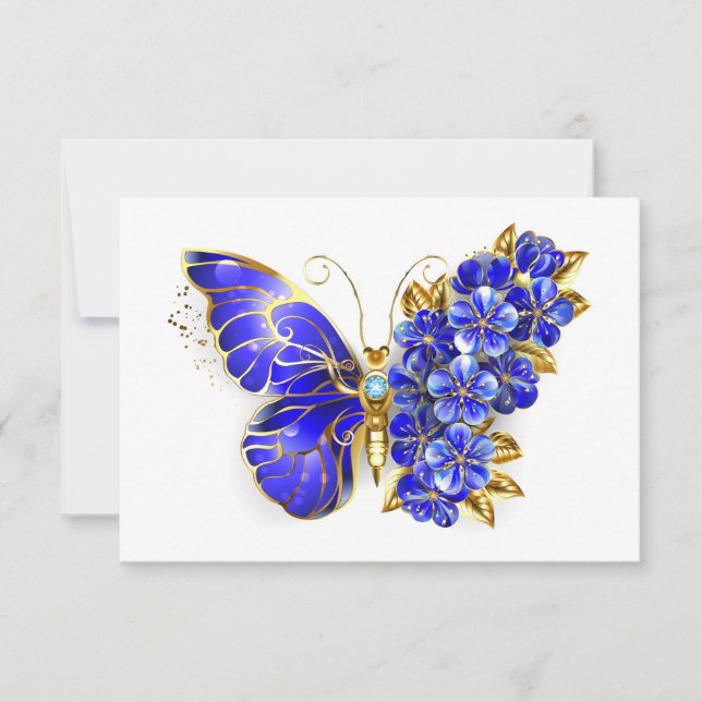 Carte De Correspondance Papillon saphir à fleurs (Devant)