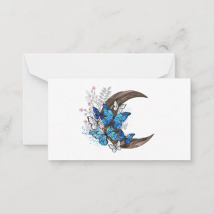 Carte De Correspondance Papillons bleus sur croissant en bois