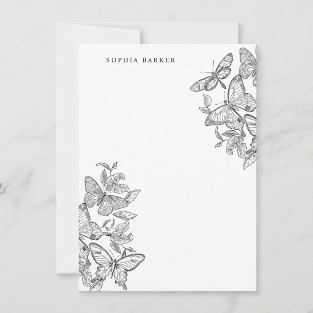Carte De Correspondance Papillons croqués noirs et blancs Papeterie (Devant)
