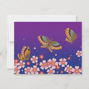 Carte De Correspondance Papillons Japonais Parmi Fleurs de Cerisier Sakura