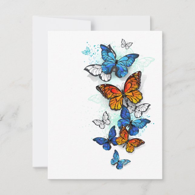 Carte De Correspondance Papillons volants Morpho et Monarch (Devant)