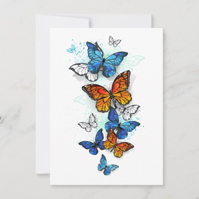 Carte De Correspondance Papillons volants Morpho et Monarch (Devant)