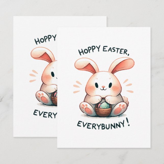 Carte De Correspondance Pâques Bunny Hoppy Pâques, Tout le monde ! (Devant / Derrière)