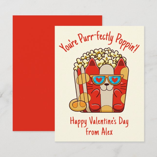 Carte De Correspondance Parfaitement Pop Funny Chat Popcorn Saint-Valentin (Devant / Derrière)