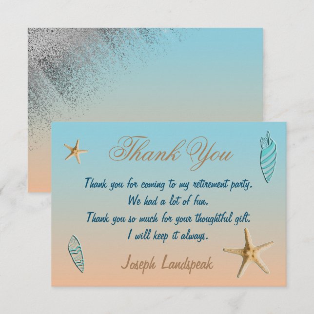 Carte De Correspondance Parties scintillant Argent Coquille Starfish Retra (Devant / Derrière)