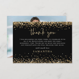 Carte De Correspondance Parties scintillant d'or photo Quinceañera Merci n