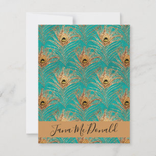 Carte De Correspondance Parties scintillant élégante Peacock Feathes Perso