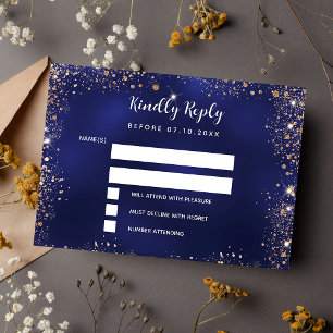 Carte De Correspondance Parties scintillant en or bleu marine mariage RSVP