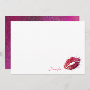 Carte De Correspondance Parties scintillant rose Girly Lipstick Kiss Perso