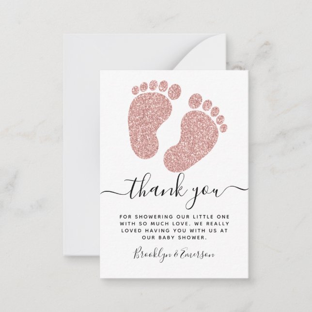 Carte De Correspondance Parties scintillant rose Pieds Baby shower Merci  (Devant)