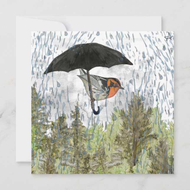Carte De Correspondance Paruline Rainy Day Umbrella Blank Flat Note Card (Devant)