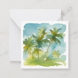Carte De Correspondance Pastel Aquarelle Palmiers