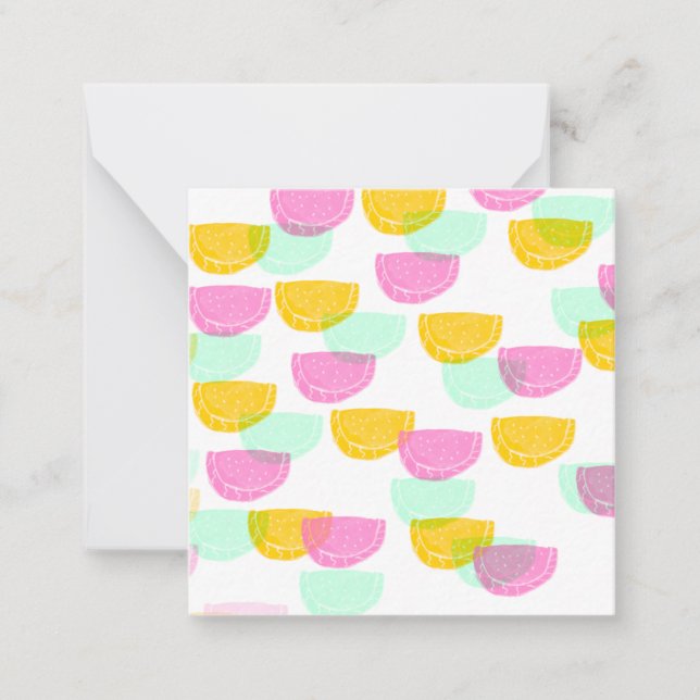 Carte De Correspondance Pastel Aquarelle Pastèque Rose Vert Jaune Motif   (Devant)