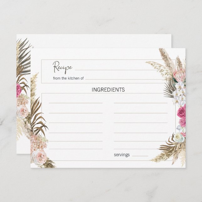 Carte De Correspondance Pastel Boho Neutral Floral Mariage Recette (Devant / Derrière)