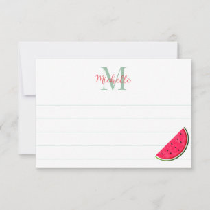 Carte De Correspondance Pastèque de dessin animé mignonne avec monogramme