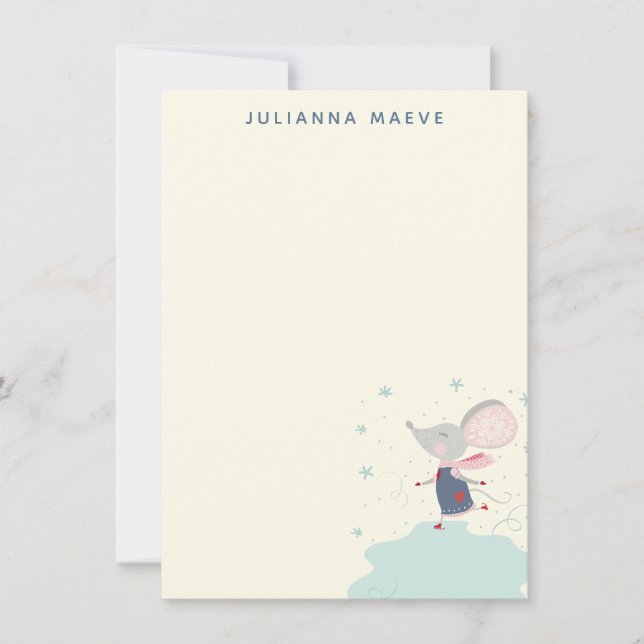 Carte De Correspondance Patineuse Souris Fantaisiste Noël Personnalisé (Devant)
