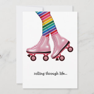 Carte De Correspondance Patins à rouleaux avec chaussettes arc-en-ciel car