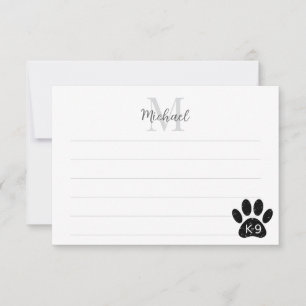 Carte De Correspondance Patte de chien en détresse Grunge K-9 Monogramme l