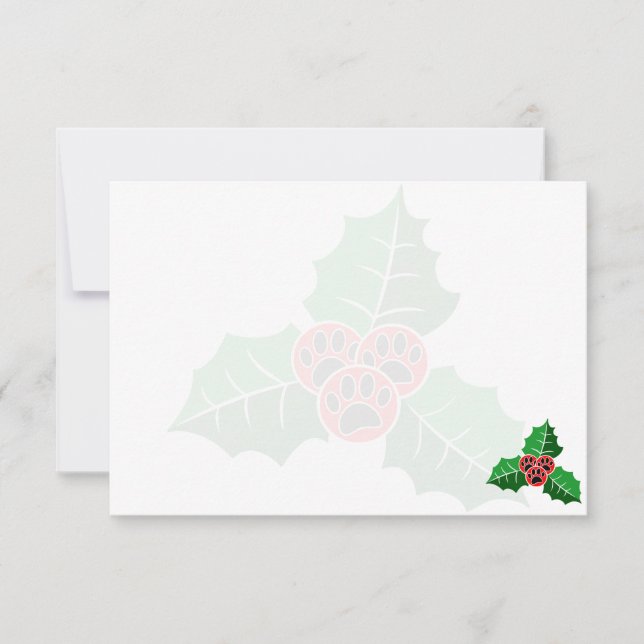 Carte De Correspondance Paw Holly Leaves Christmas Blank (Devant)