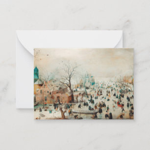 Carte De Correspondance Paysage hivernal avec patineurs de glace